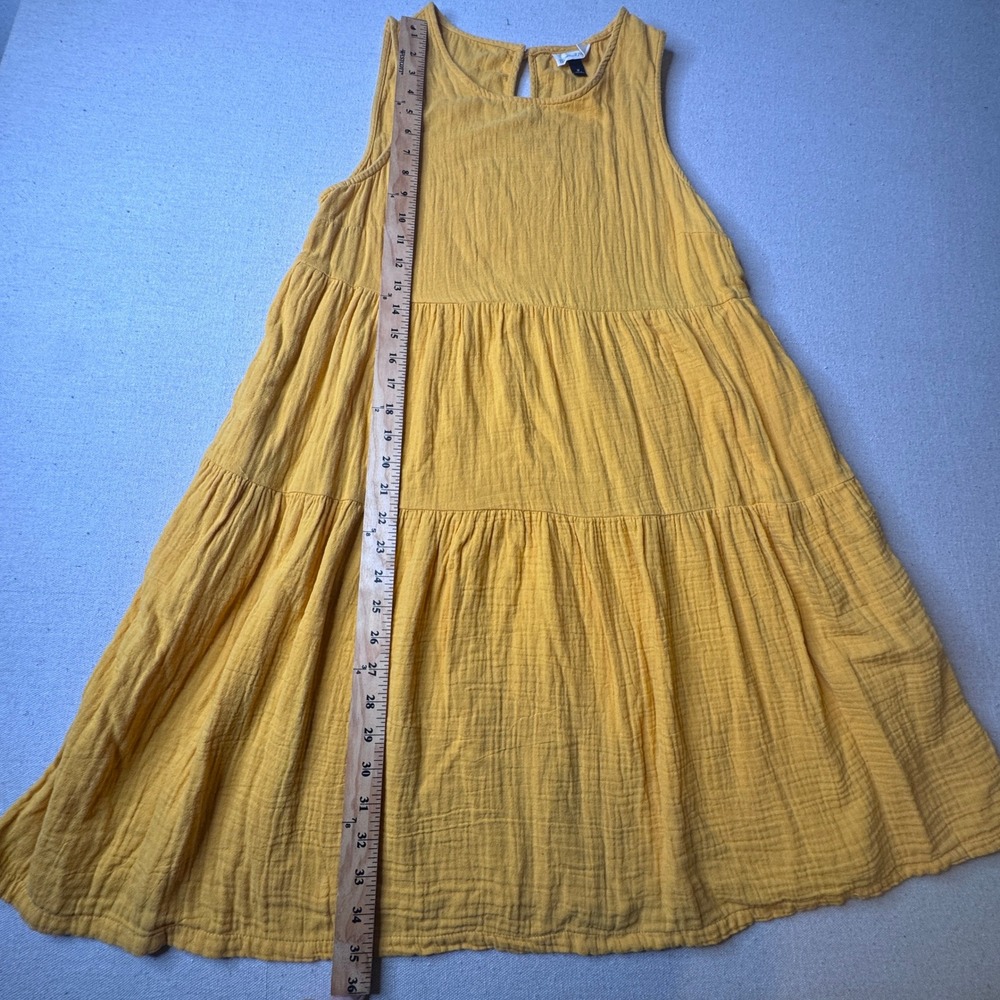 Universal Thread Mustard Yellow Cotton Gauze Tiered Sleeveless Mini Dress Medium - Picture 5 of 8
